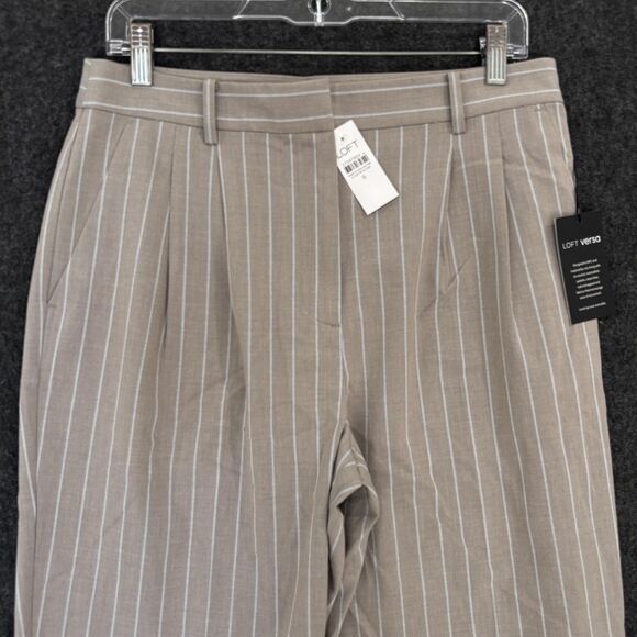 Loft Versa Pants Women's 6 Taupe White Pinstripe Seasonless Stretch Pleated - Picture 2 of 13